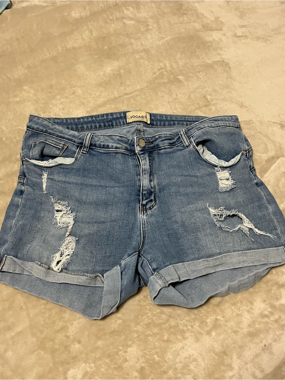 Distressed Denim Women’s Shorts in Light Blue